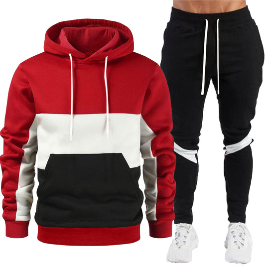 Herren nan sportives Hoodie- und Jogginghose-Set mit Kontrastblenden, Kängurutasche, elastischem Bund und schmal zulaufendem Bein EB