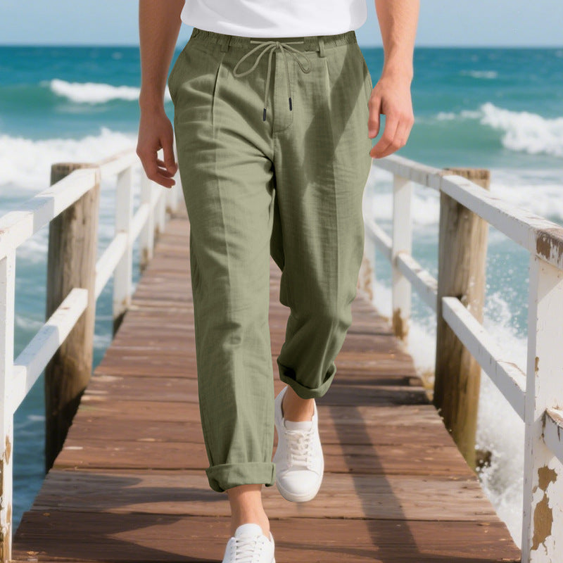 Herren nan relaxed-fit Leinenmix-Chino-Jogger mit elastischem Tunnelzugbund, lässiger Bügelfalte und aufrollbarem Saum EB