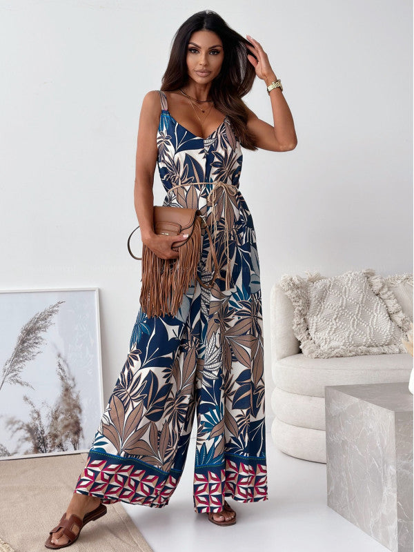 Damen Jumpsuit mit floralem Design und weit geschnittene Beinen EB