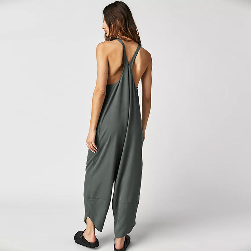 Damen Lässiger Jumpsuit mit weitem Bein und seitlichen Taschen EB