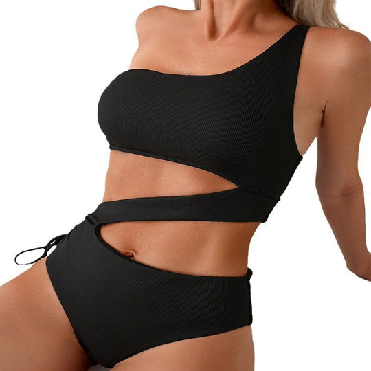 Damen einseitiger Badeanzug mit raffiniertem Wickeldesign EB