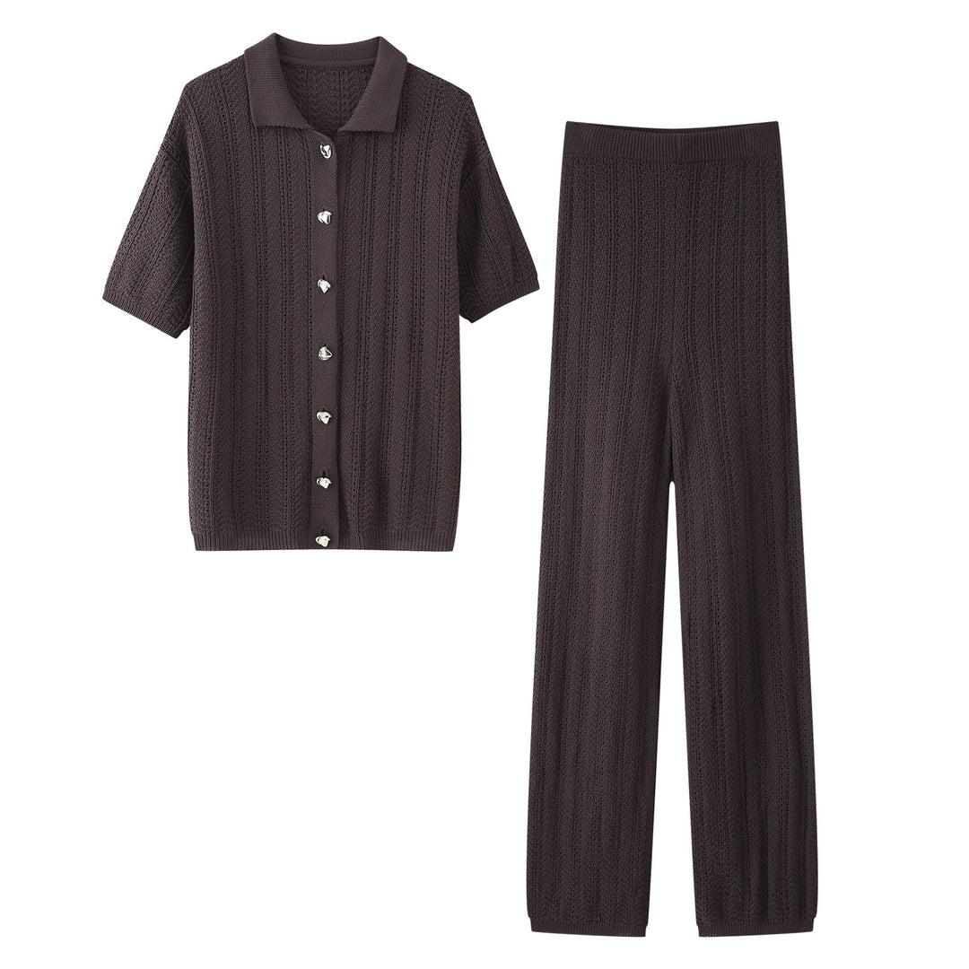 Damen Weite Strickpalazzo-Hose mit Elastischem Bund und Eleganter Struktur EB
