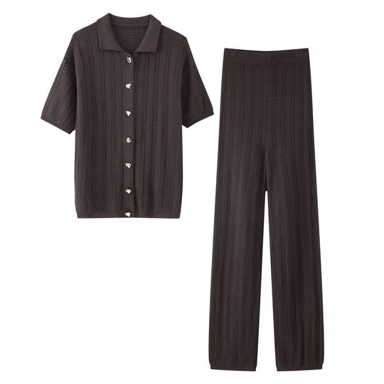 Damen Weite Strickpalazzo-Hose mit Elastischem Bund und Eleganter Struktur EB