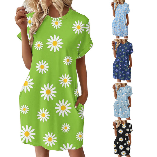 Damen lässiges Sommerkleid mit Blumenmuster und praktischen Taschen EB