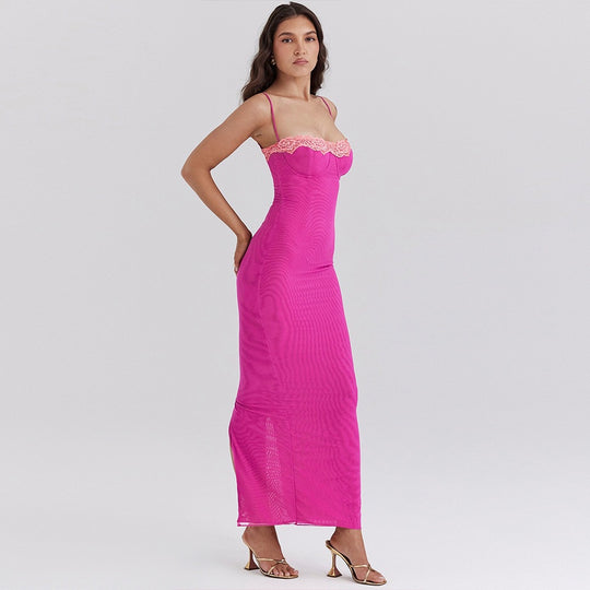Damen Maxikleid mit verführerischem Spitzenoberteil EB