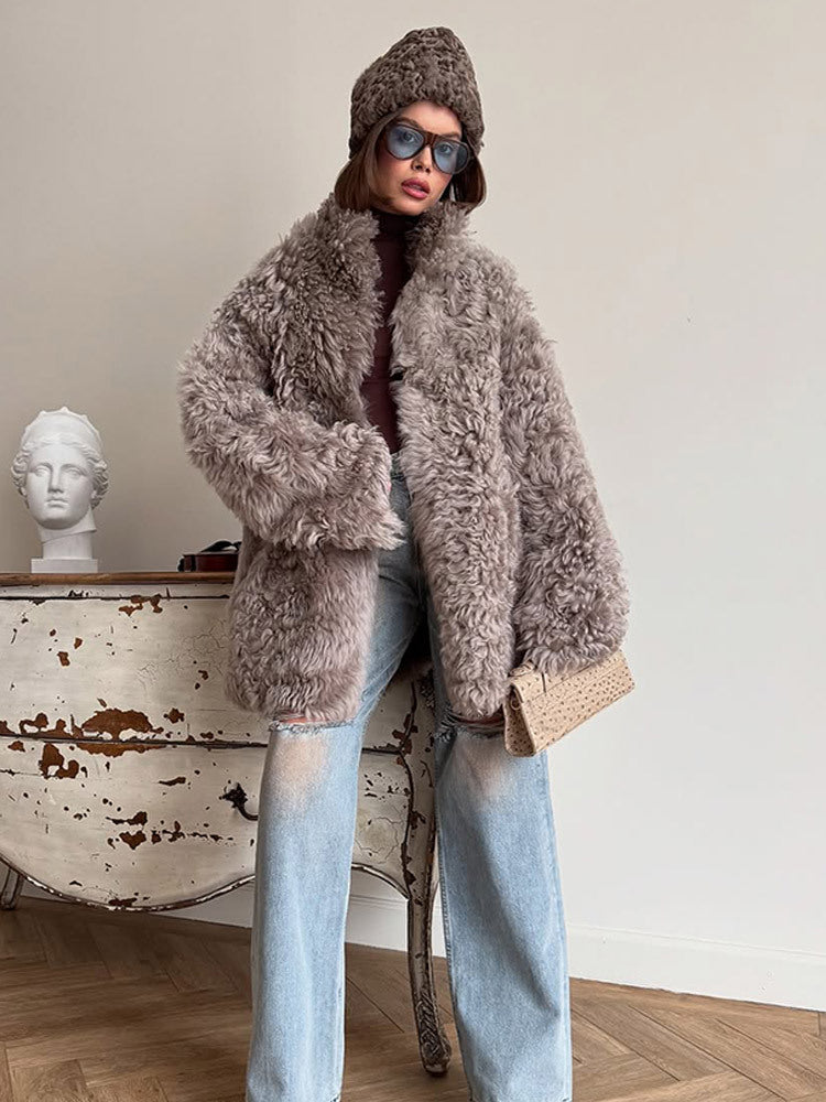 Damen Kuschelige Kunstfelljacke EB