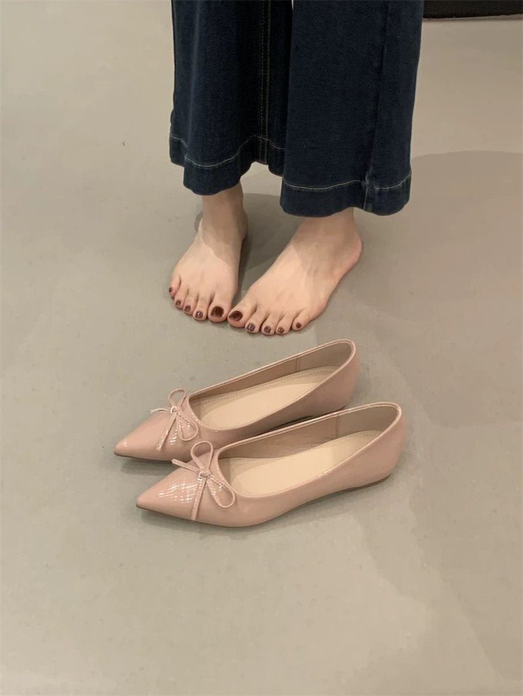 Damen spitze Ballerinas mit dekorativer Schleife und komfortablem Fußbett EB