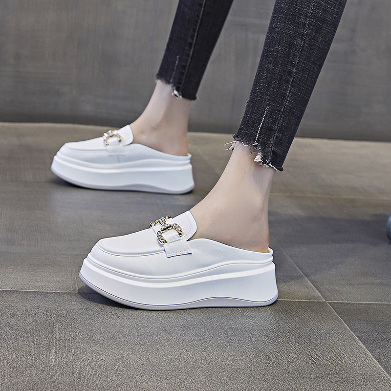 Damen elegante Plateau Clogs mit modischer Schnallen-Applikation EB
