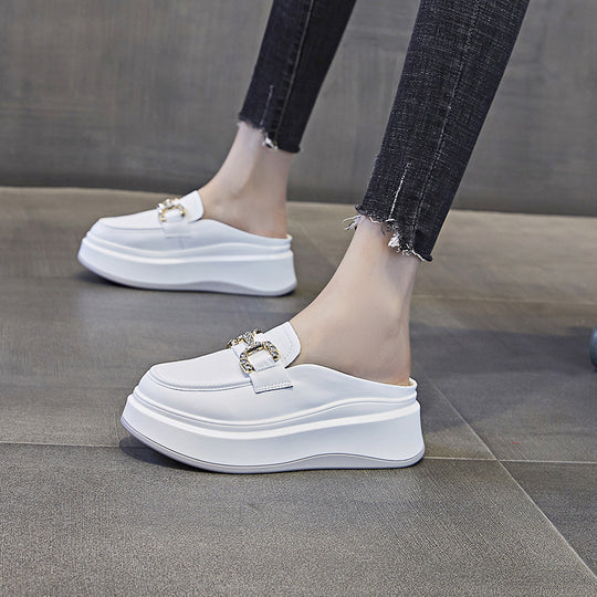 Damen elegante Plateau Clogs mit modischer Schnallen-Applikation EB