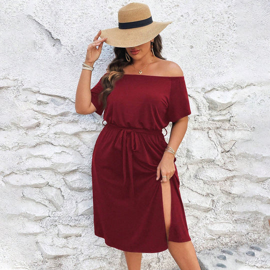 Damen Off-Shoulder Maxikleid mit eleganter Drapierung und seitlichem Schlitz EB