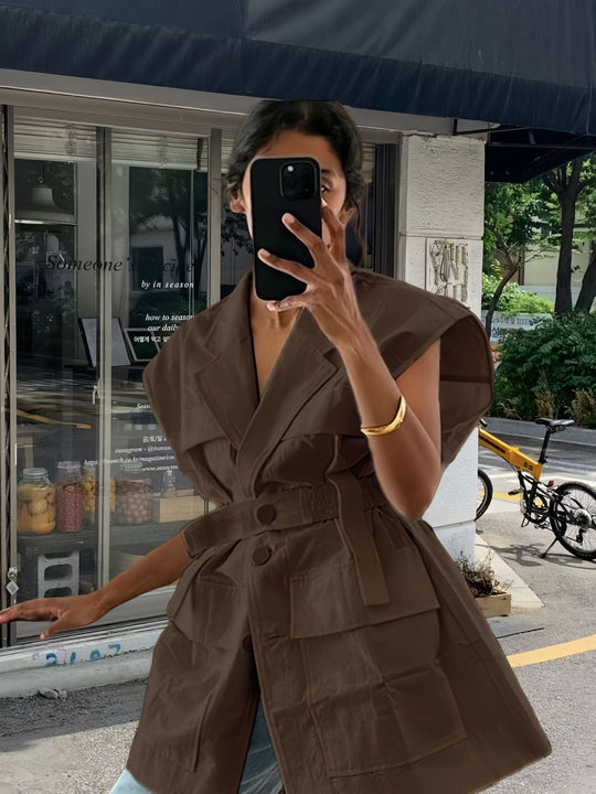 Damen modische Utility-Weste mit oversize Schnitt und praktischen Taschen EB