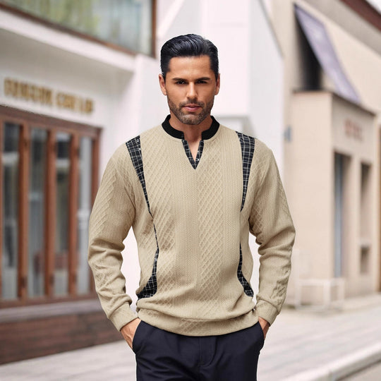 Herren Strickpullover mit modischen Karoelementen EB