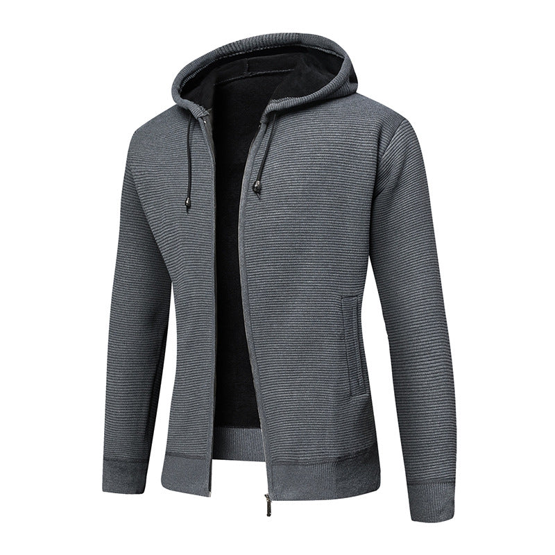 Herren fleecegefütterte Kapuzenjacke mit modischem Rippdesign EB