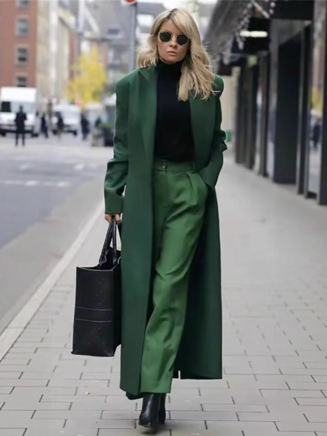 Damen Eleganter Wollmantel mit doppelter Knopfleiste und tiefen Taschen EB