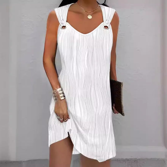 Damen Minikleid mit gewelltem Design und dekorativen Trägern EB