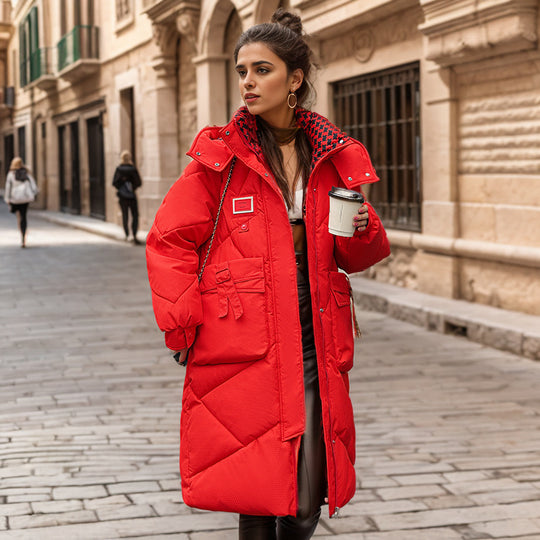 Damen gefütterter langärmliger Winterparka mit verstellbarem Kapuzenkragen und praktischen Taschen EB
