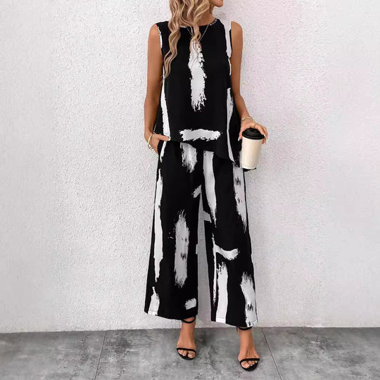 Damen Zweiteiliges Ensemble mit lässigem Schnitt und auffälligem Pinselstrichdesign EB