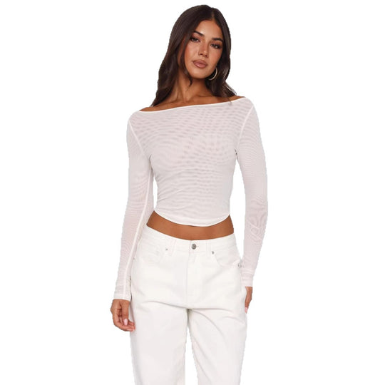 Damen Elegantes Langarm-Top mit schöner Transparenz EB