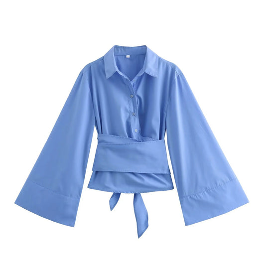 Damen Elegante Bluse mit weitem Ärmel und taillierter Schluppe EB