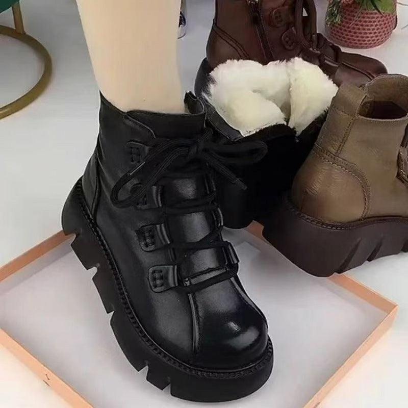 Damen Trendige Schnürstiefeletten mit robuster Sohle und warmem Innenfutter EB