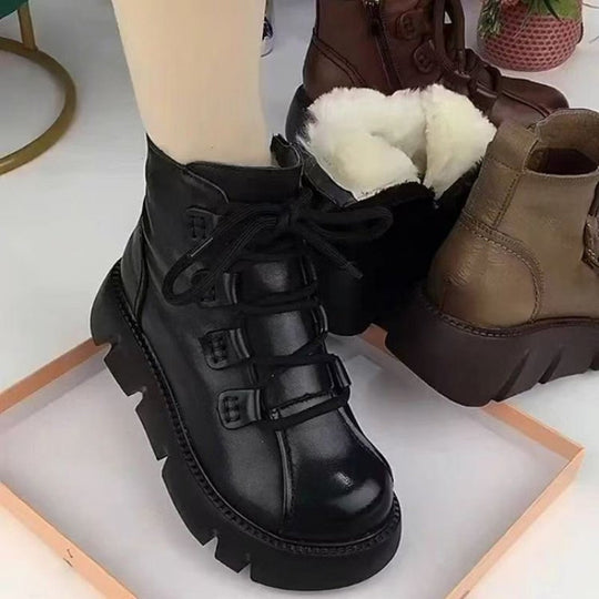 Damen Trendige Schnürstiefeletten mit robuster Sohle und warmem Innenfutter EB