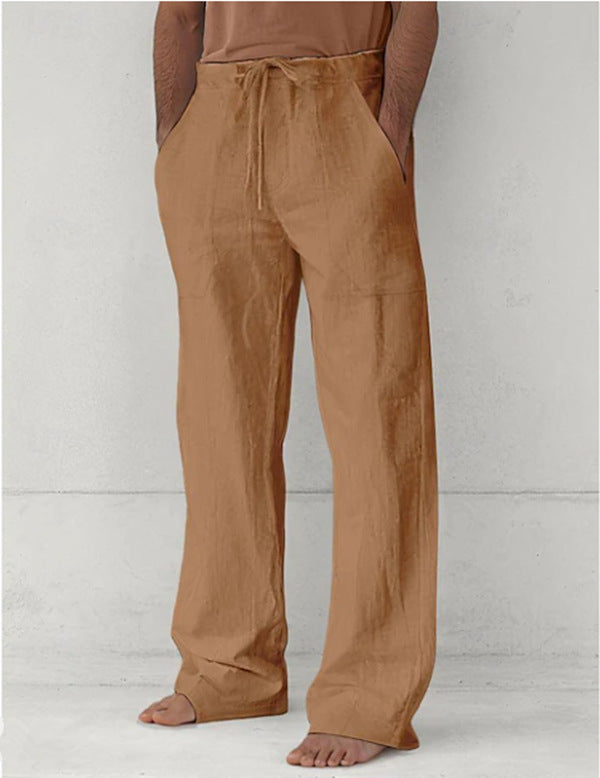 Herren nan leichte Relax-Chino aus Leinenmix mit weitem Bein, Kordelbund und seitlichen Eingrifftaschen EB