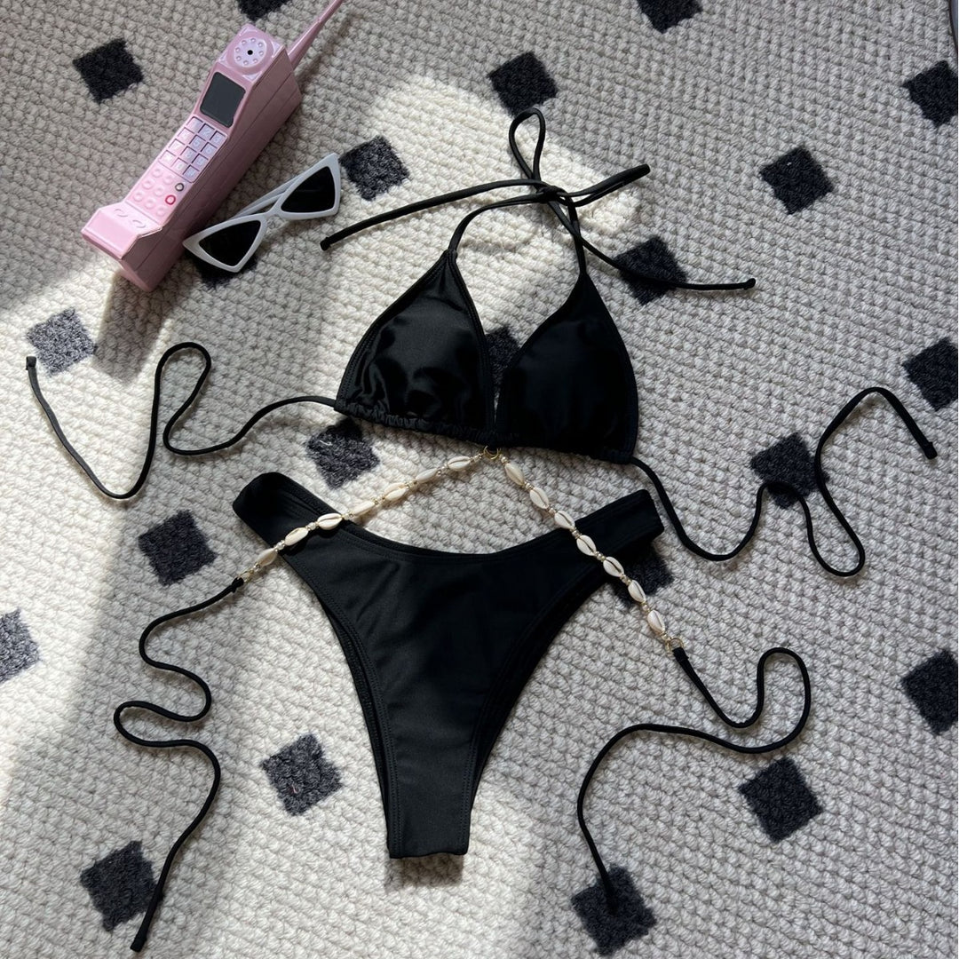 Damen Triangel-Bikini mit dekorativer Muschelstruktur EB