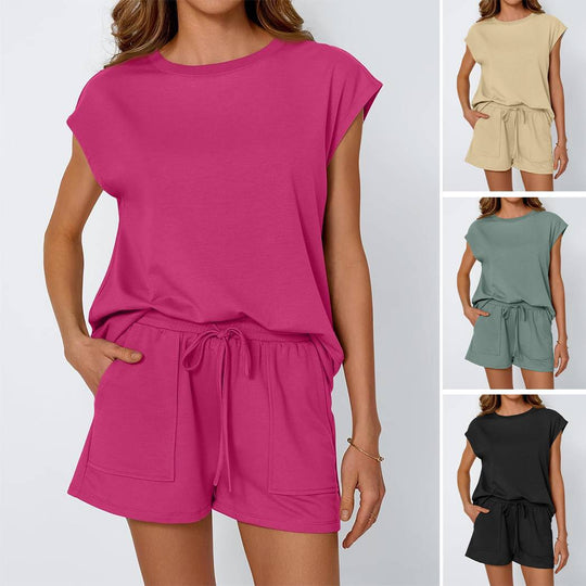 Damen lässiges Zweiteiliges Set mit weitem Oberteil und Shorts EB