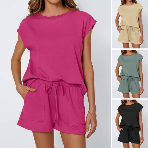 Damen lässiges Zweiteiliges Set mit weitem Oberteil und Shorts EB