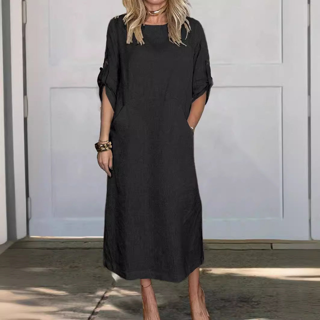 Damen Freizeit Maxi Kleid mit Taschen EB