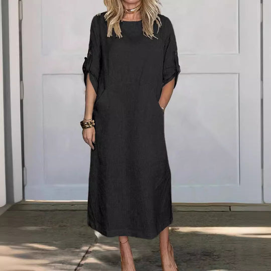 Damen Freizeit Maxi Kleid mit Taschen EB