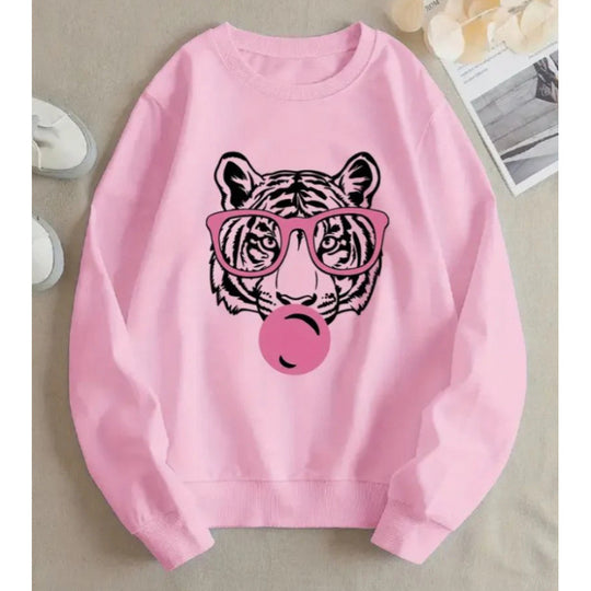 Damen Sweatshirt mit kreativem Tiger-Grafikdesign EB