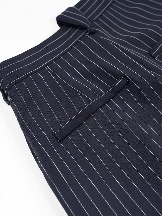Damen weite Hochbund-Hose mit eleganten Streifen EB