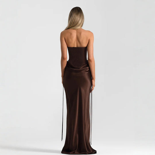 Damen elegantes figurbetontes Abendkleid mit raffiniertem Rüschendesign und verstellbaren Trägern EB