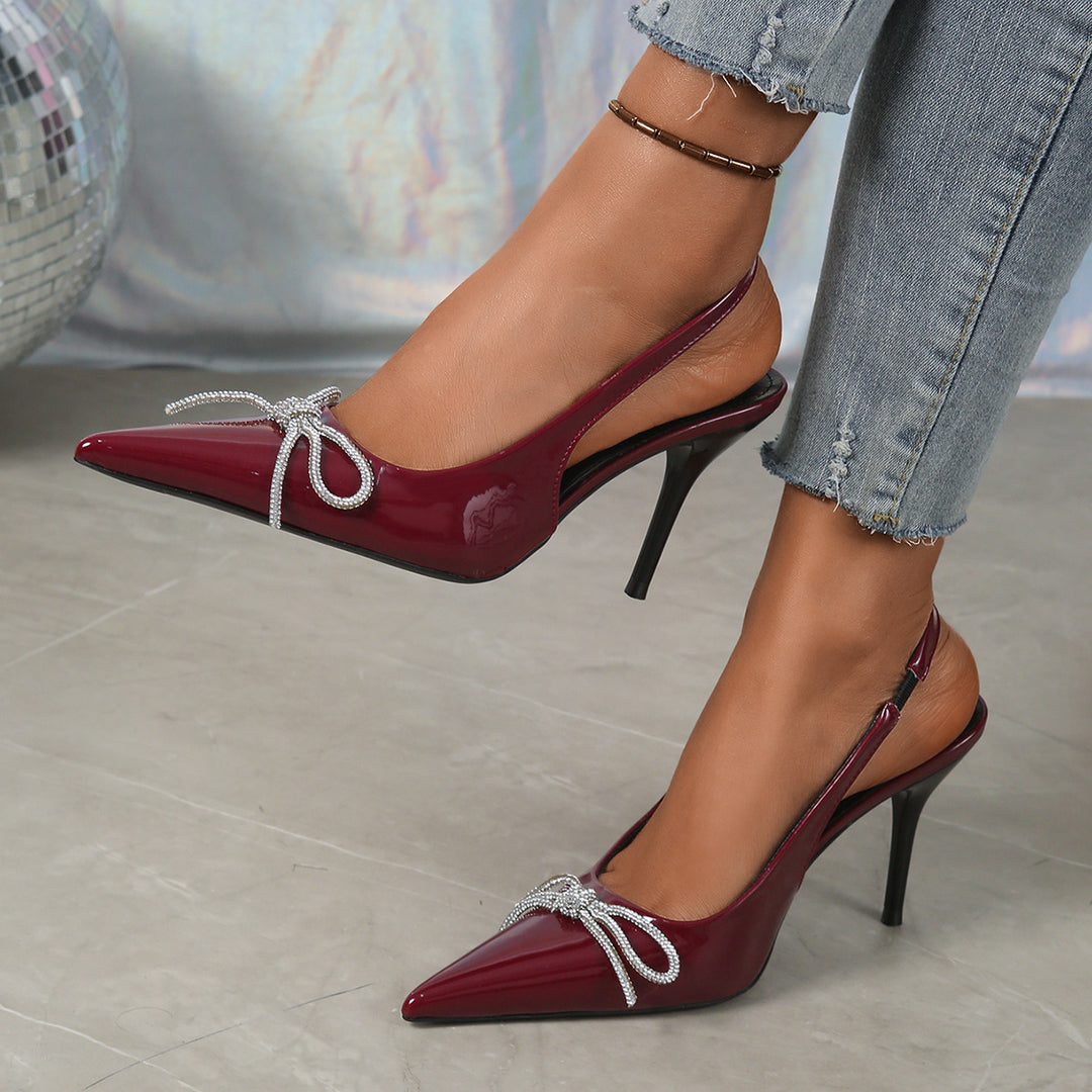 Damen Slingback-High-Heels mit funkelnden Schleifenakzenten EB