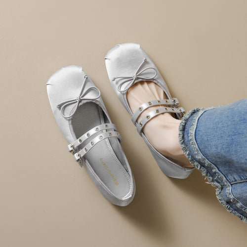 Damen Ballerinas mit verstellbarem Riemen und stilvollem Schleifendetail EB