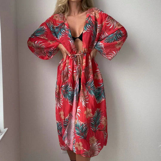 Damen luftiger Strandkimono mit floralen Motiven EB