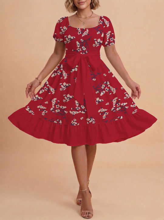 Damen Midikleid mit verspieltem Druck und tailliertem Schnitt EB