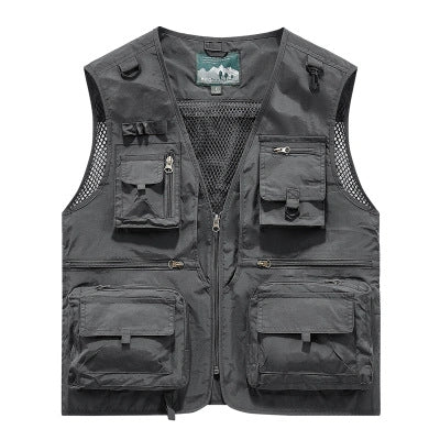 Herren Multifunktionale Outdoor-Utilityweste mit zahlreichen Reißverschlusstaschen, D-Ring und Karabiner EB