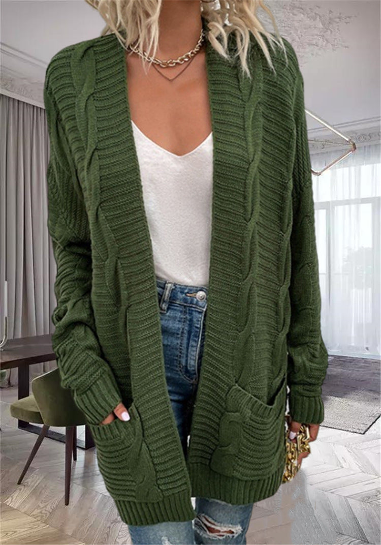 Damen Grobstrickcardigan mit seitlichen Taschen und feinem Muster EB