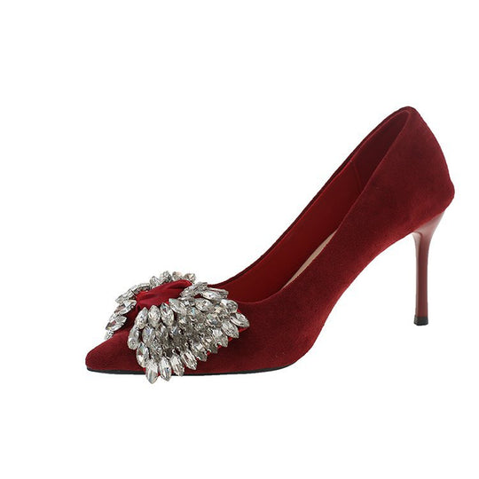 Damen elegante Pumps mit strassbesetztem Blumenmotiv EB