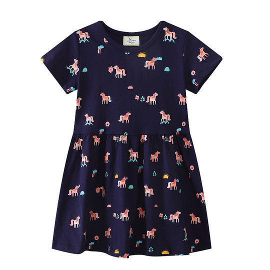 Mädchen Kurzarm Kleid mit verspieltem Einhorn-Motiv EB