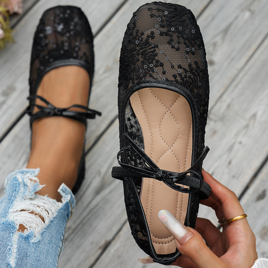 Damen elegante Spitzenschuhe mit floralem Gestaltung EB