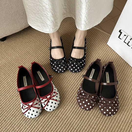 Damen Ballerinas mit dekorativem Schleifen-Design und Punktmuster EB