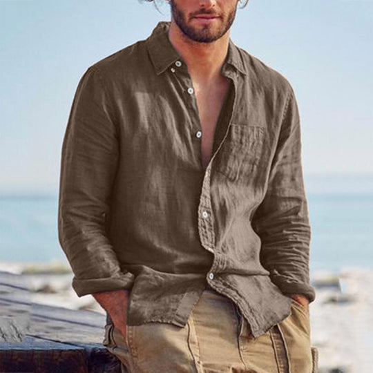Herren nan Leinenhemd mit Brusttasche und lässiger Strandpassform EB