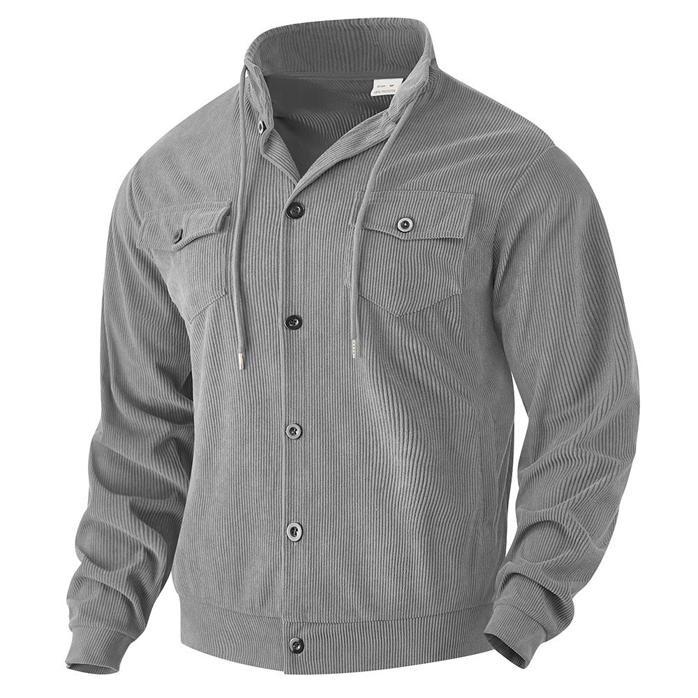 Herren nan strukturierte Cord-Workerjacke mit verdeckter Kapuze, Druckknopfverschluss und aufgesetzten Brusttaschen EB