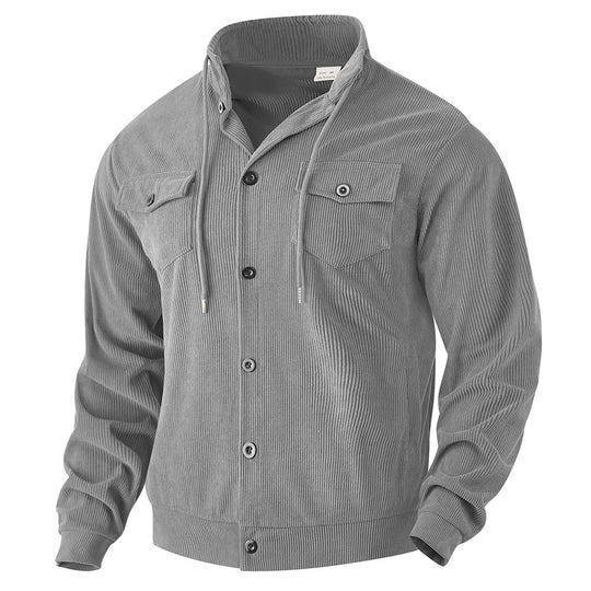 Herren nan strukturierte Cord-Workerjacke mit verdeckter Kapuze, Druckknopfverschluss und aufgesetzten Brusttaschen EB