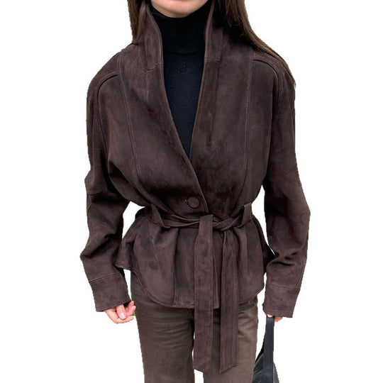 Damen Elegante Wendeblazerjacke aus hochwertigem Wildleder EB