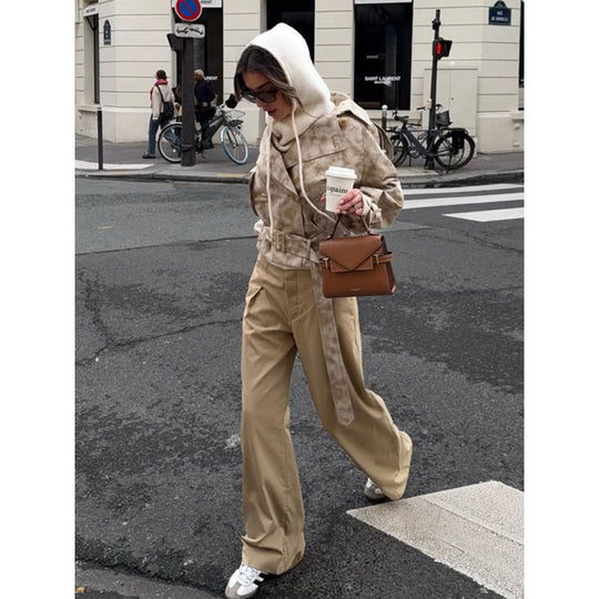 Damen Utility-Jacke mit abnehmbarer Kapuze und Gürtel EB