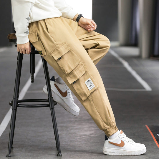 Herren nan Cargo-Joggerhose mit mehreren aufgesetzten Taschen, elastischem Bund und gekräuselten Knöcheln EB